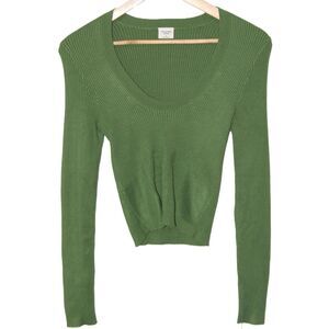 Womens Abercrombie & Fitch Green Ribbed Knit Long Sleeve Scoop Neck Sweater Sz S